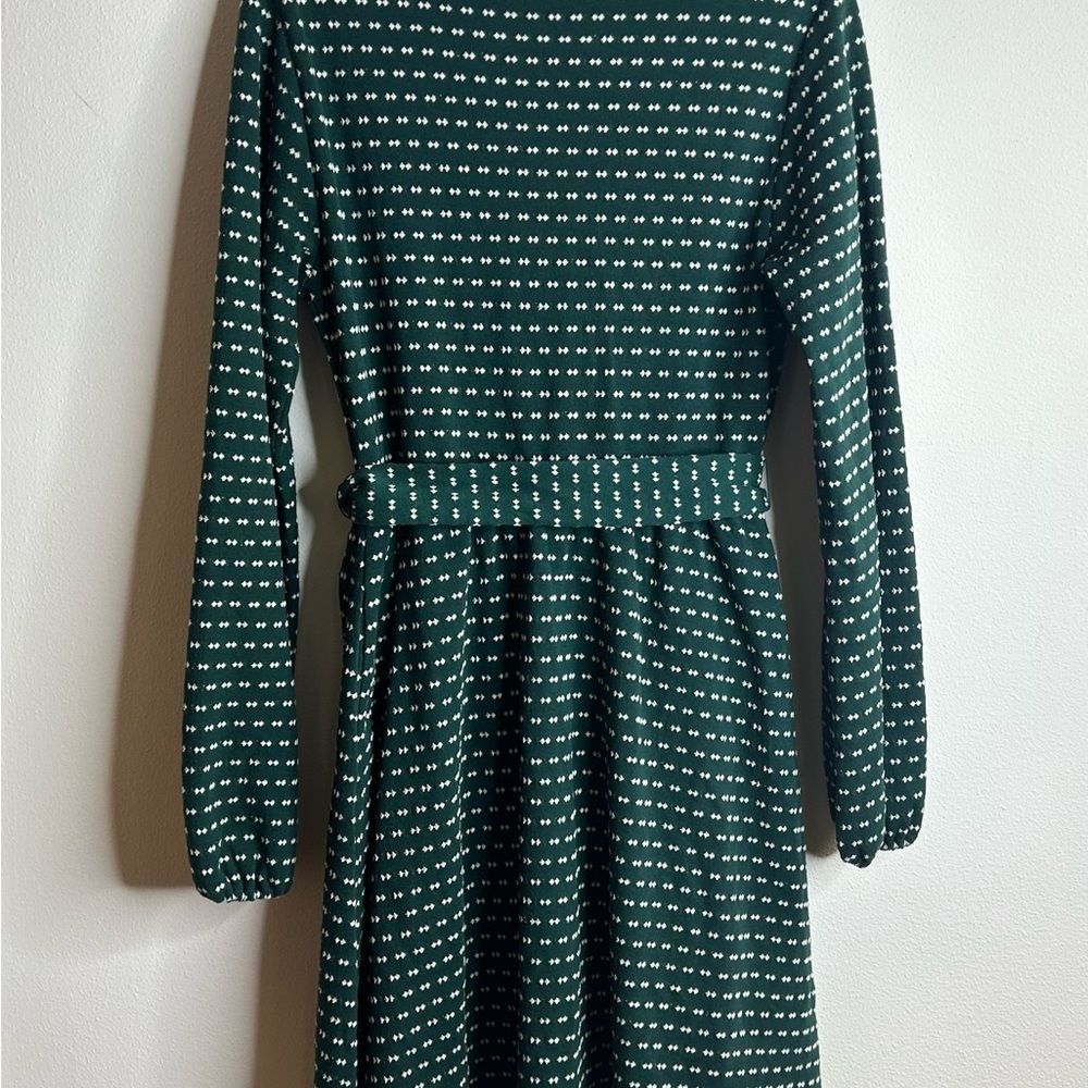 Maeve Anthropolagie M NWT Green Pattern Long Sleeve Dress Vneck Party Event - Picture 8 of 13